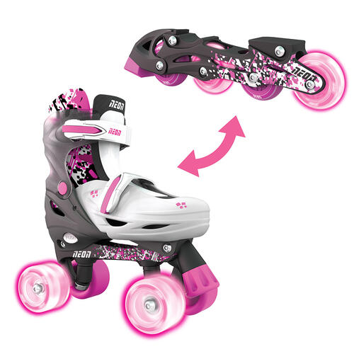Yvolution Neon Combo Cyber Skates 2-in-1 Inline To Quad (Size 3-6) Pink/Black
