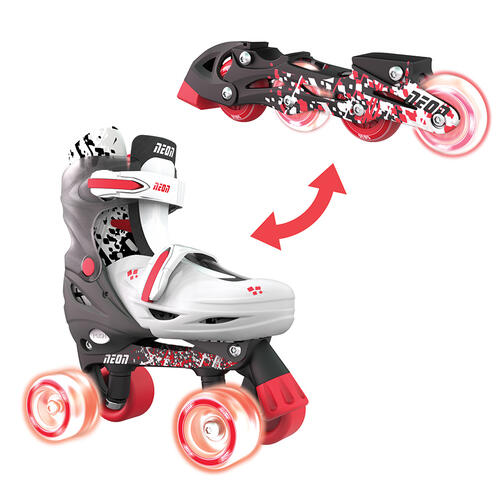 Yvolution Neon Combo Cyber Skates 2-in-1 Inline To Quad (Size 3-6) Red/Black