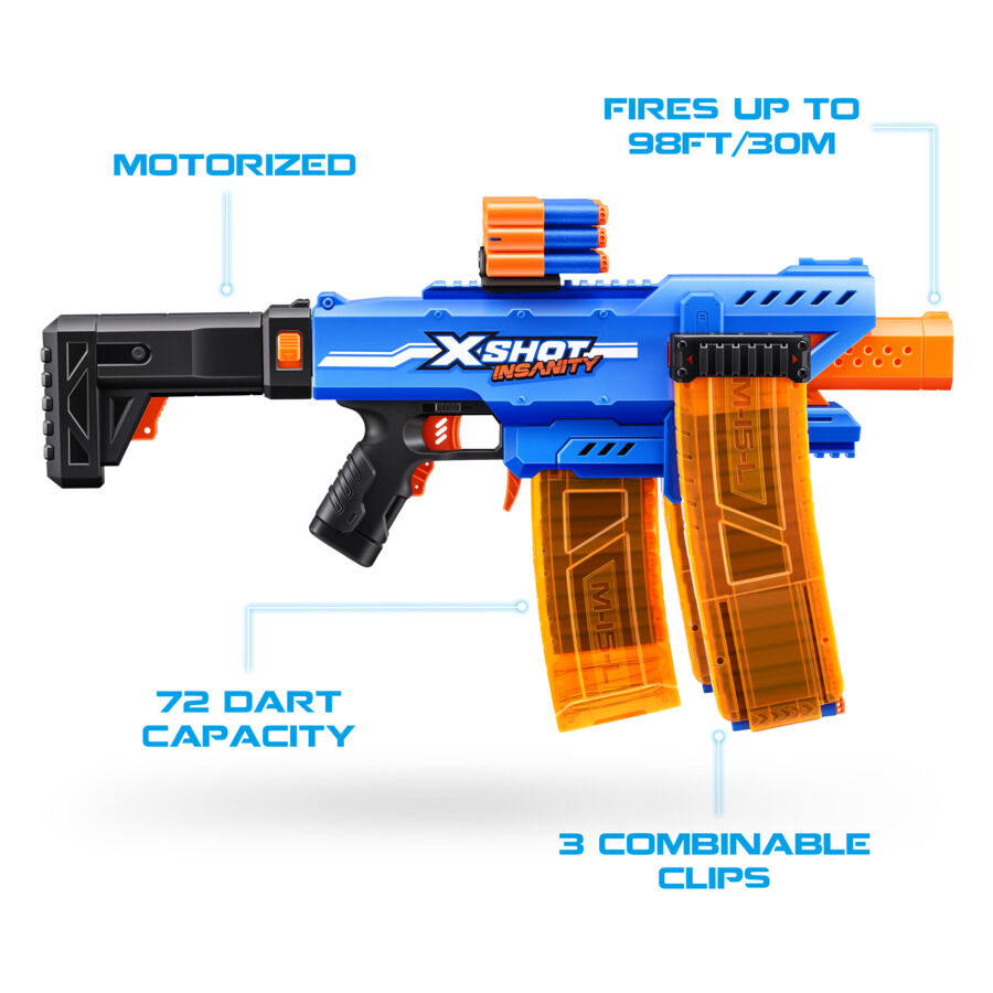 X-Shot Insanity Series 1 Motorised Clip Blaster (72Darts) | Toys”R