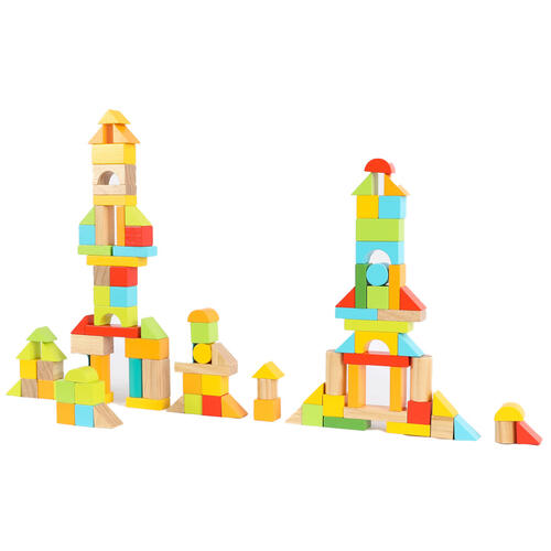 playpop 100 Pieces Wooden Block Bucket Set