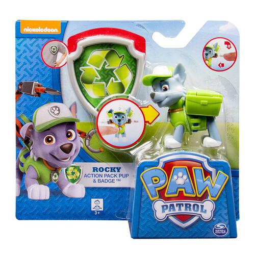 Paw Patrol Action Pup With Badge - Rubble - Assorted