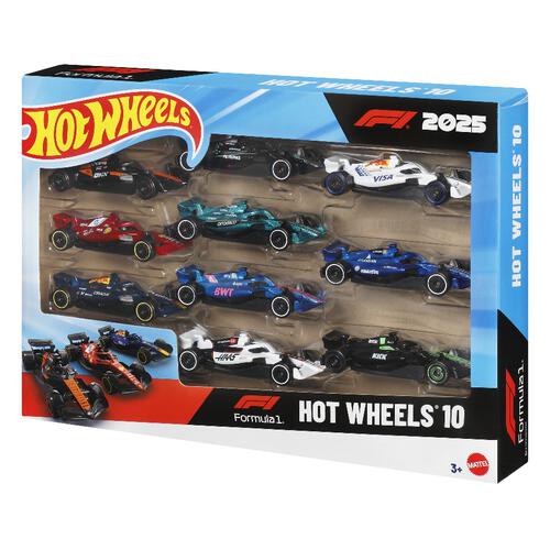 Hot Wheels Formula 1 10-Pack, Set Of 10 1:64 Scale Toy Cars With Each 2025 F1 Racing Team