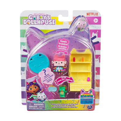 Gabby's Dollhouse, Celebration Series Baby Box Cat Bobble Figure with Dollhouse Furniture and Accessories