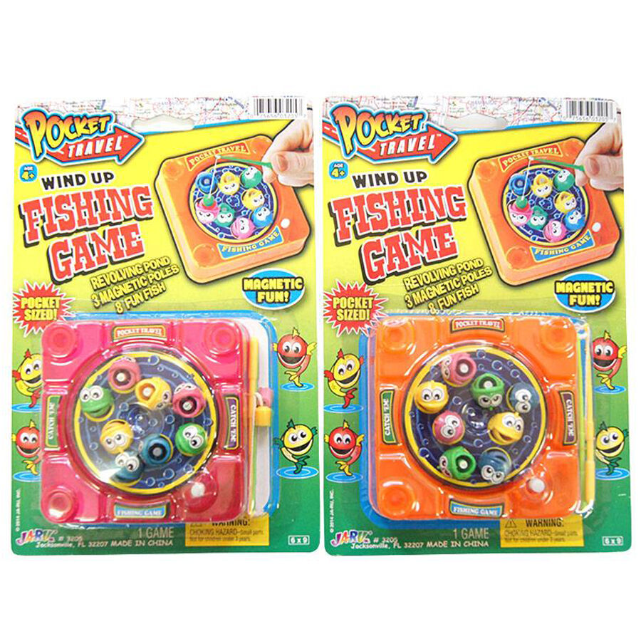 Ja-Ru Pocket Travel Wind Up Magnetic Fishing Game With 3 Poles NEW 