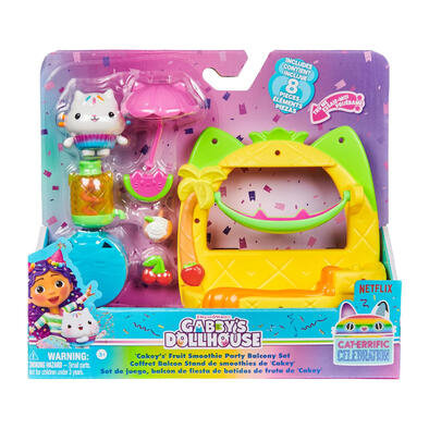 Gabby's Dollhouse, Cakey’s Fruit Smoothie Balcony Playset, 8-Pcs with Toy Figures, Doll’s House Accessories and Sensory Play