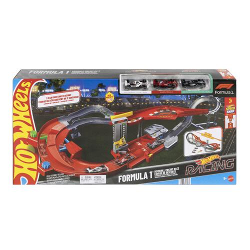 Hot Wheels Racing Formula 1 Downhill Circuit Race With 3 F1 Die-Cast Toy Cars In 1:64 Scale