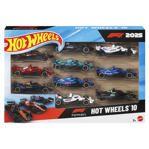 Hot Wheels Formula 1 10-Pack, Set Of 10 1:64 Scale Toy Cars With Each 2025 F1 Racing Team
