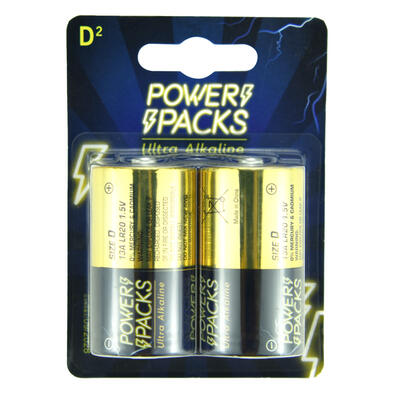 Power Packs Ultra Alkaline D Battery 2 Pieces