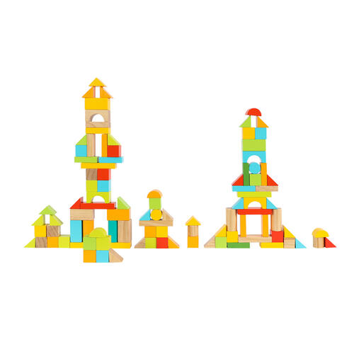 playpop 100 Pieces Wooden Block Bucket Set