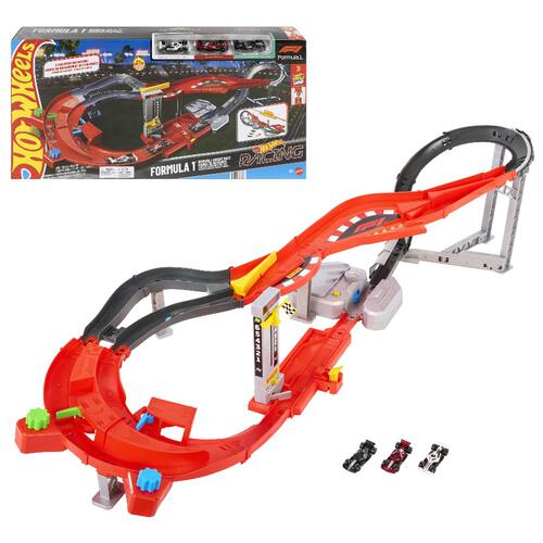 Hot Wheels Racing Formula 1 Downhill Circuit Race With 3 F1 Die-Cast Toy Cars In 1:64 Scale