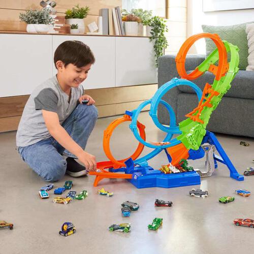 Hot Wheels Action 4-Loop Crash Out Track Set with Motorized Booster & 1:64 Scale Toy Car