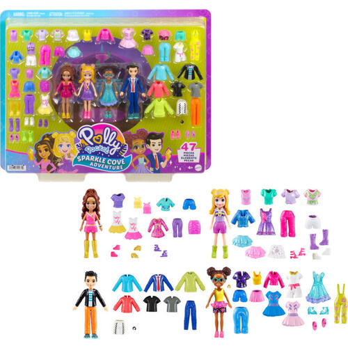 Polly Pocket Sparkle Cove Adventure Fashion Pack Playset with 4 Dolls(47 pcs)