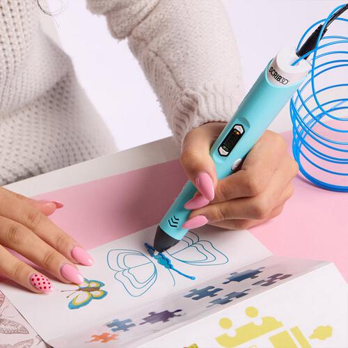 SCRIB3D P1 3D Printing Pen with Display - 14+ Creative Tool, Includes PLA Filament, Stencil Guide, and Power Adapter