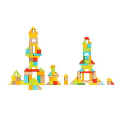 playpop 100 Pieces Wooden Block Bucket Set