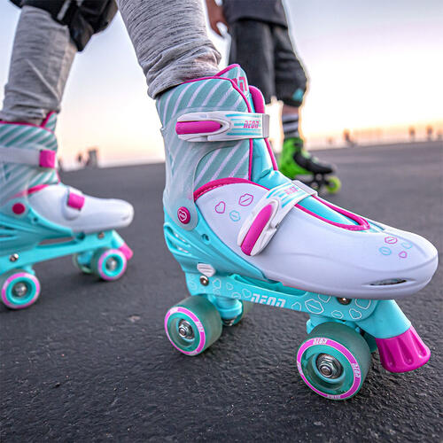Yvolution Neon Combo Skates 2-in-1 Inline To Quad (Size 12-2) Teal Pink
