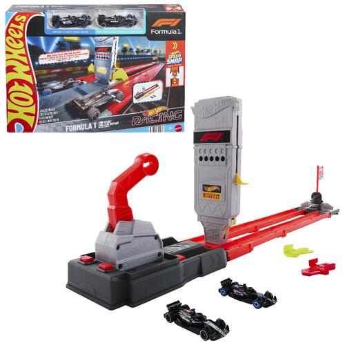 Hot Wheels Racing Formula 1 Grid Start Track Set & 2 Die-Cast F1 Cars In 1:64 Scale