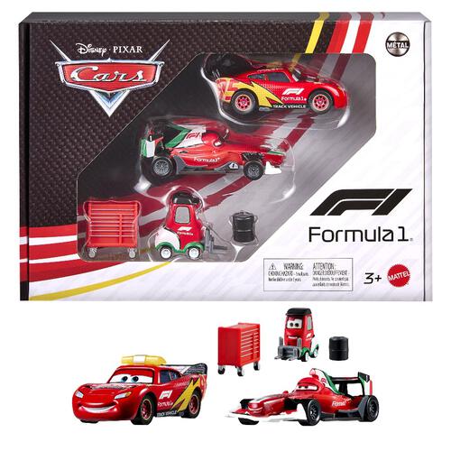 Disney And Pixar Cars X Formula 1 Collab, Lightning Mcqueen, Francesco Bernoulli & Alex Machino