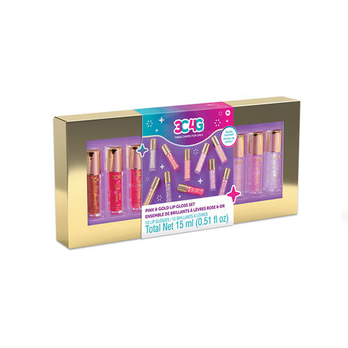 Pink & Gold 10-pack Mini Wand Lip Gloss Set