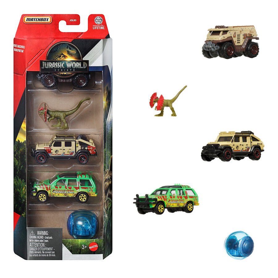 Matchbox Dino Adventure Fahrzeuge | 5er Pack #8 | Spielzeugautos Mit Dino-Motiven